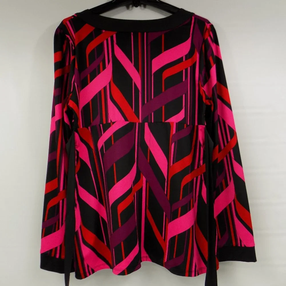 INC International Concepts Long Sleeve Blouse With Attached Belt Back Tie Size L - Picture 6 of 7